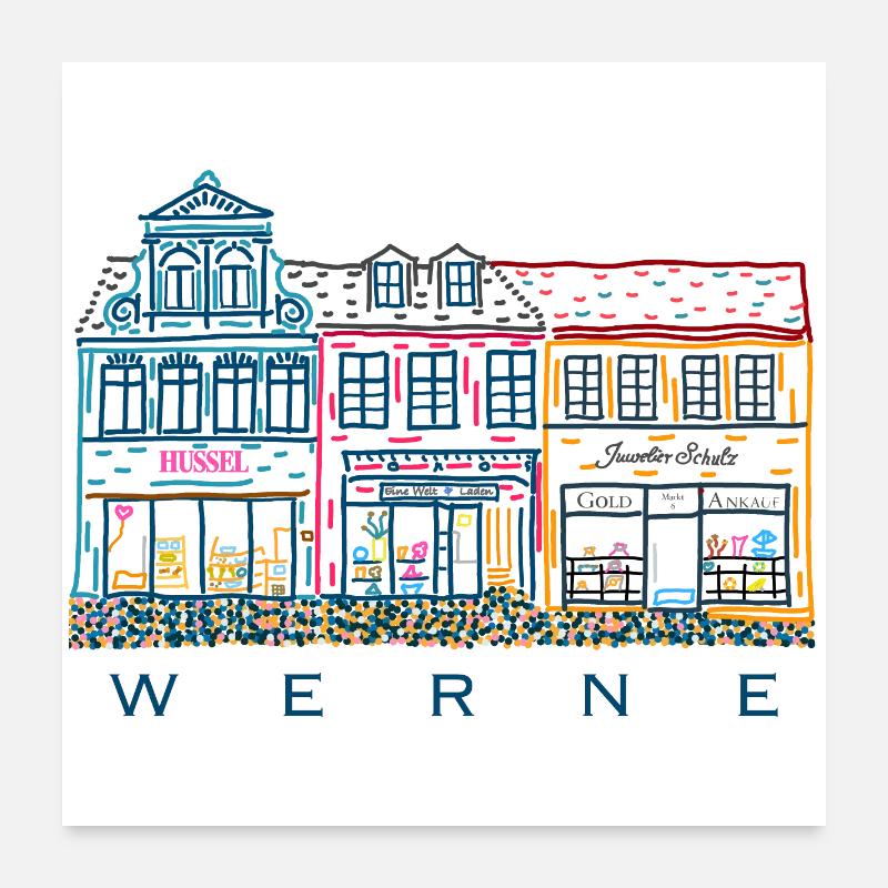 Werne, rangée de maisons colorées sur le marché, quartier d’Unna, Rhénanie-du-Nord-Westphalie Poster 60 x 60 cm