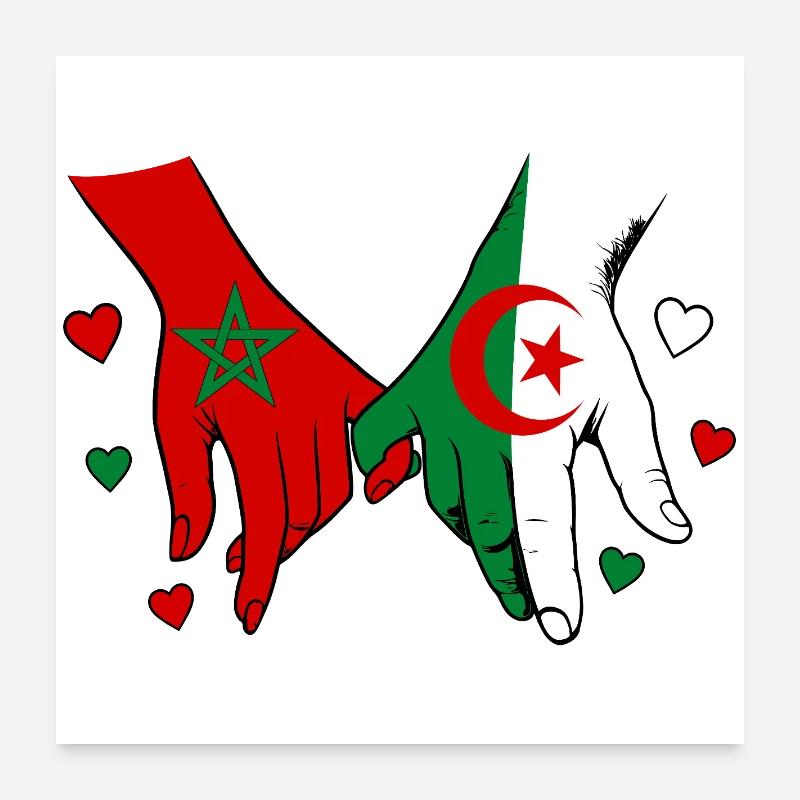 Mains du Maroc et des drapeaux Algériens Poster 60 x 60 cm