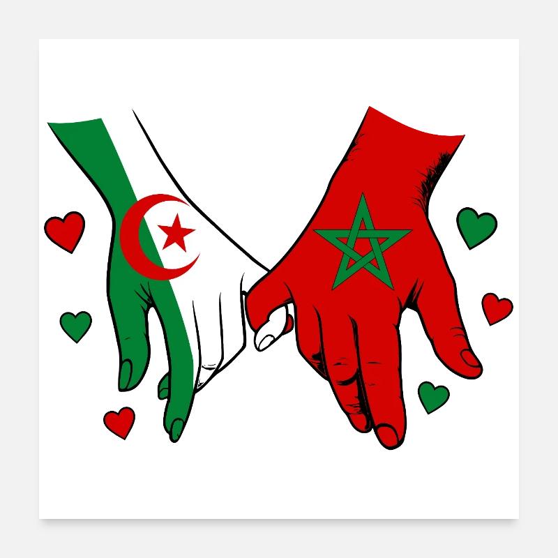 Algérie-Maroc Drapeau main dans la main Poster 60 x 60 cm