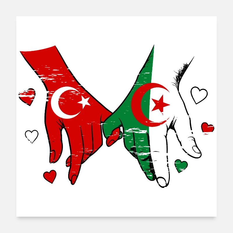 Prise de main du drapeau de la Turquie Algérie utilisée Poster 60 x 60 cm
