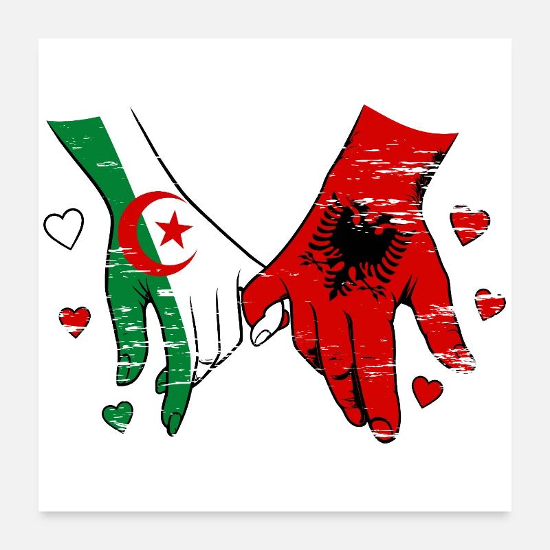 Drapeaux Algérie-Albanie Tenus par la main utilisés Poster 60 x 60 cm