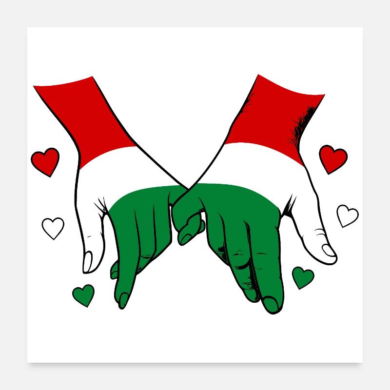 Drapeau hongrois main dans la main Poster 60 x 60 cm
