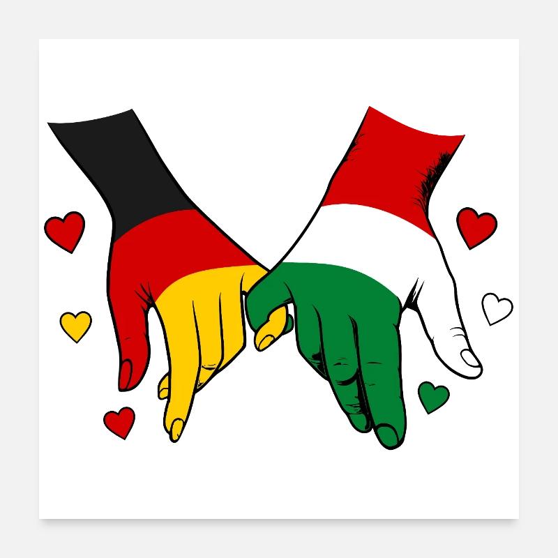 Allemagne et Hongrie Drapeau main dans la main Poster 60 x 60 cm
