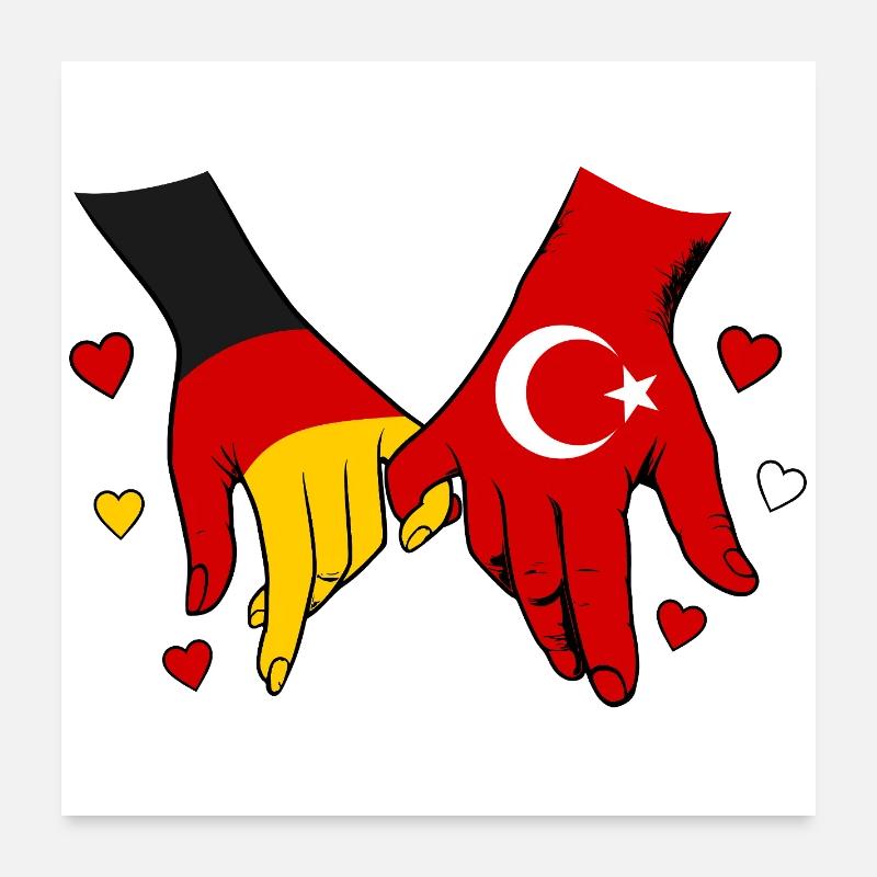 Germany Turkey Flags Holding Hands Poster 24" x 24" (60x60 cm)