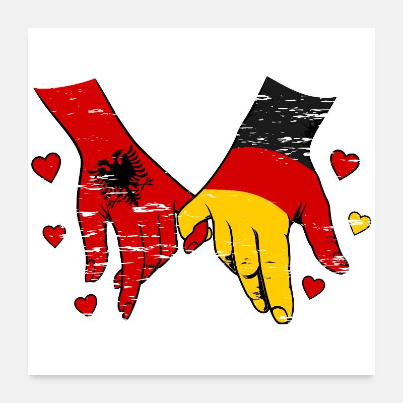 Albania Germany Flag Holding Hands used Poster 24" x 24" (60x60 cm)