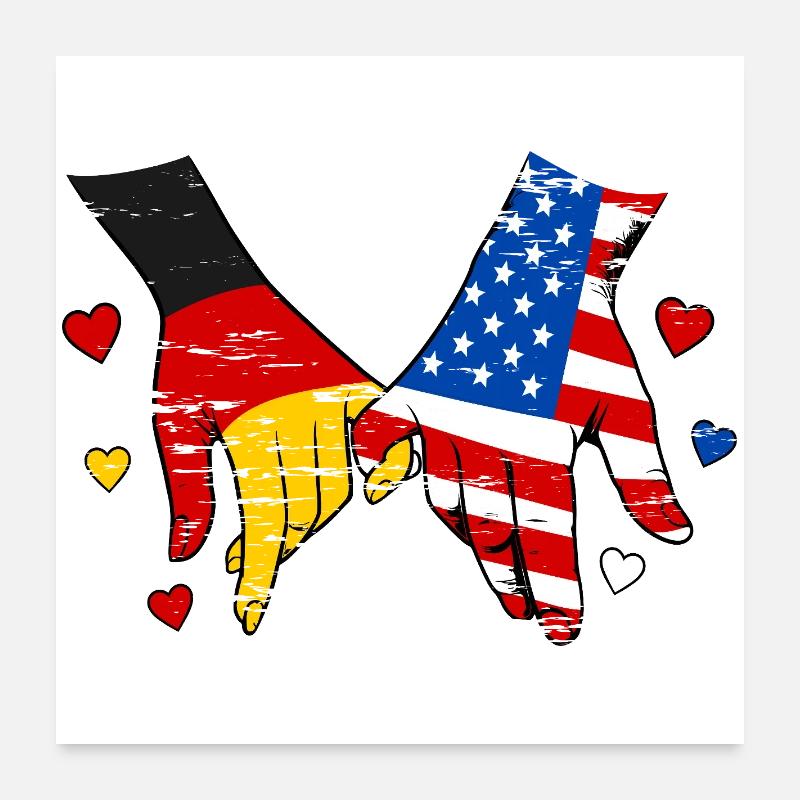 Drapeau allemand des États-Unis se tenant la main utilisé Poster 60 x 60 cm