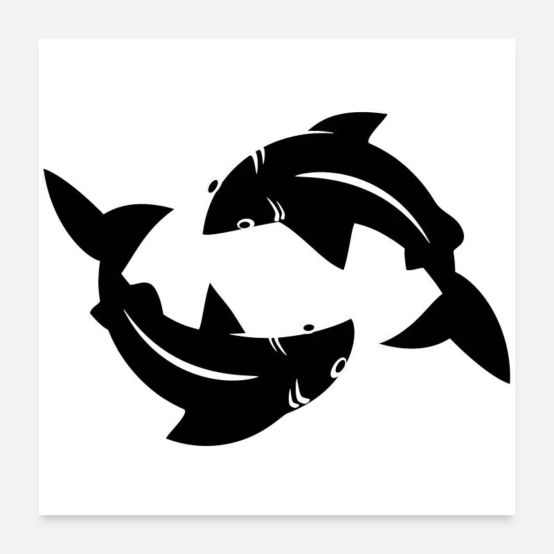 Poissons Cercle Flow Emblème Poster 60 x 60 cm