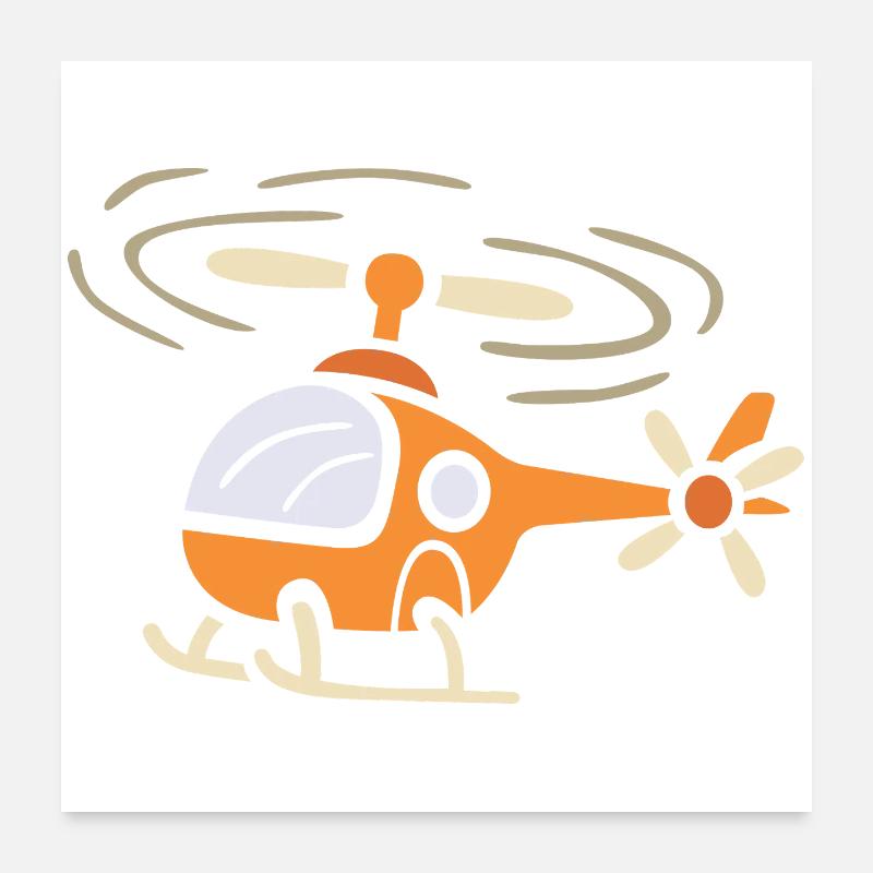 Hélicoptère de dessin animé drôle dans le style de la bande dessinée Poster 60 x 60 cm