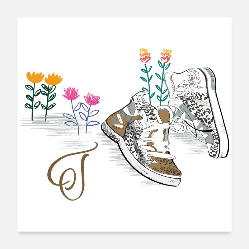 Bottes de randonnée avec des fleurs Poster 60 x 60 cm