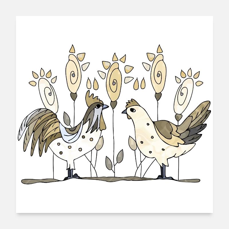 Rooster and hen Poster 24" x 24" (60x60 cm)