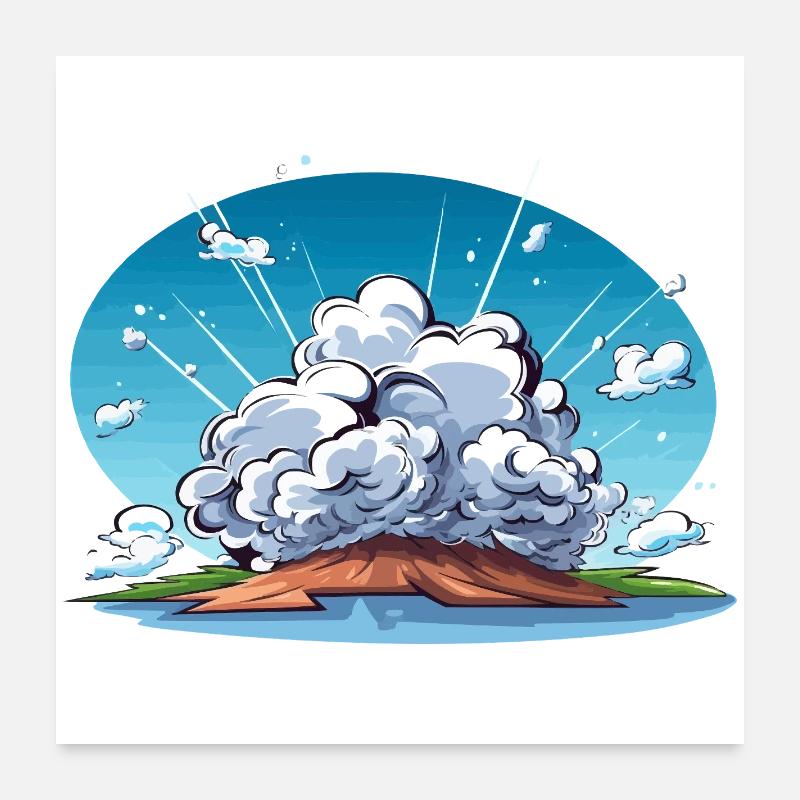 Comic Explosion im Landschaftspanorama Poster 60x60 cm