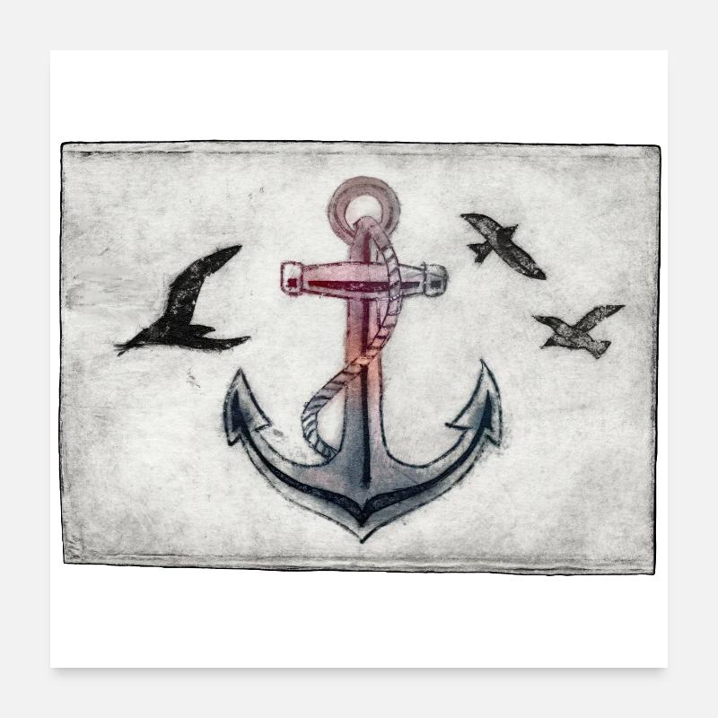 Anchor with Seagulls - Hand Carved Printable Poster 24" x 24" (60x60 cm)