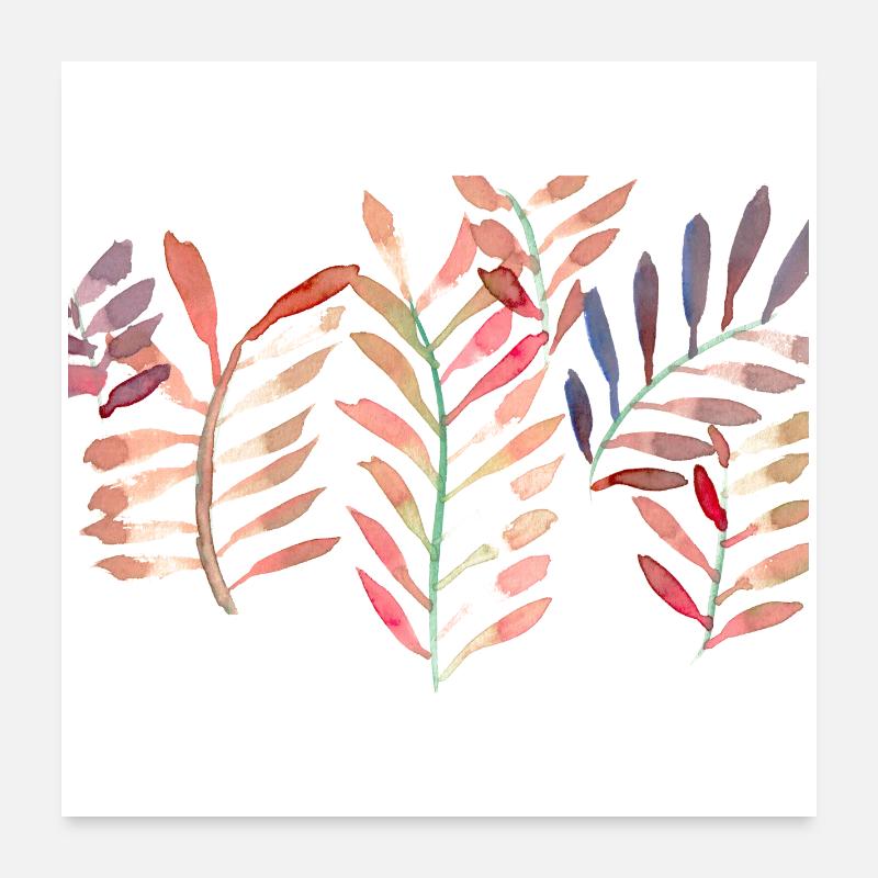 Wasserfarben Blätter, rot - Poster 60x60 cm - Weiß