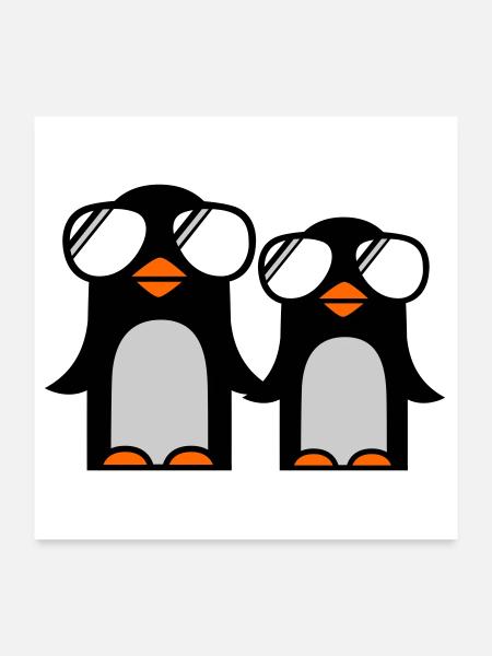 funky penguins - Poster 60 x 60 cm - blanc - Devant