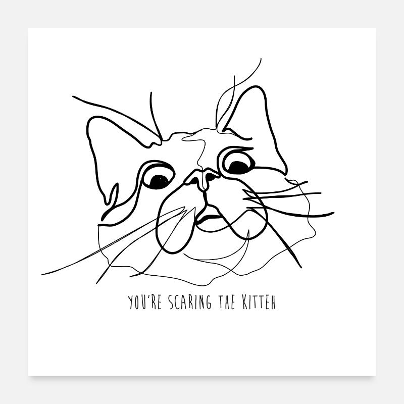 ängstliche Katze Meme - Poster 60x60 cm - Weiß