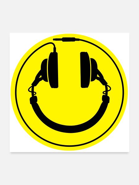 Headphones smiley wire plug - Poster 60x60 cm - Weiß - Vorne