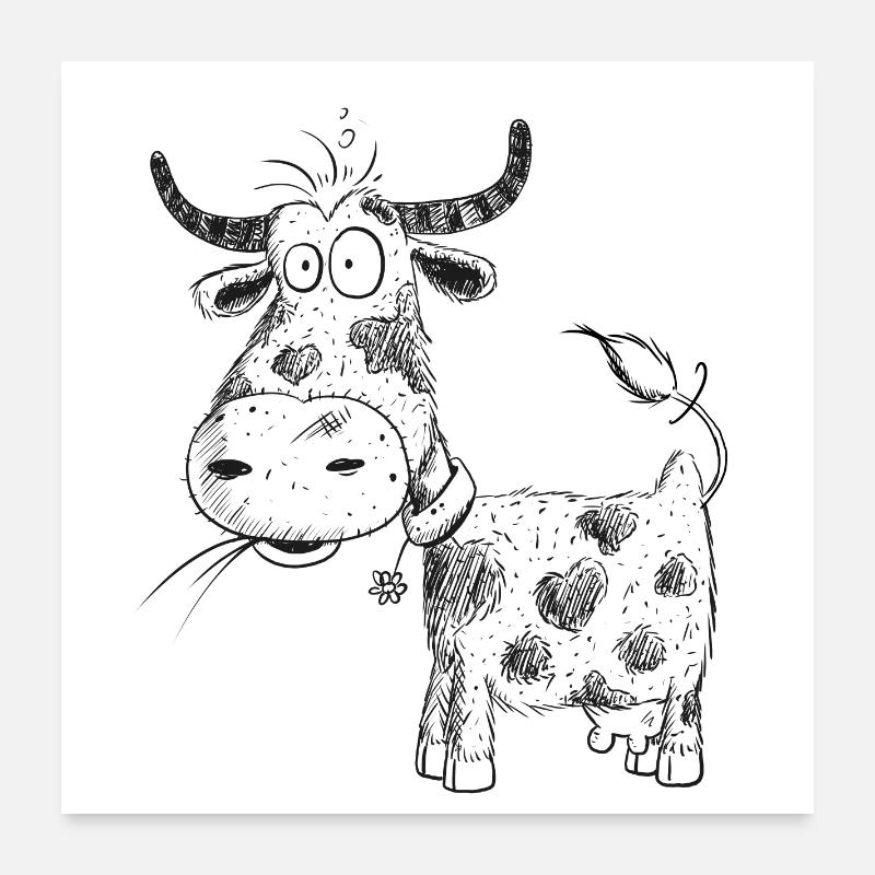Witzige Kuh Zeichnung I Rind Comic I Milchkuh Poster 60x60 cm