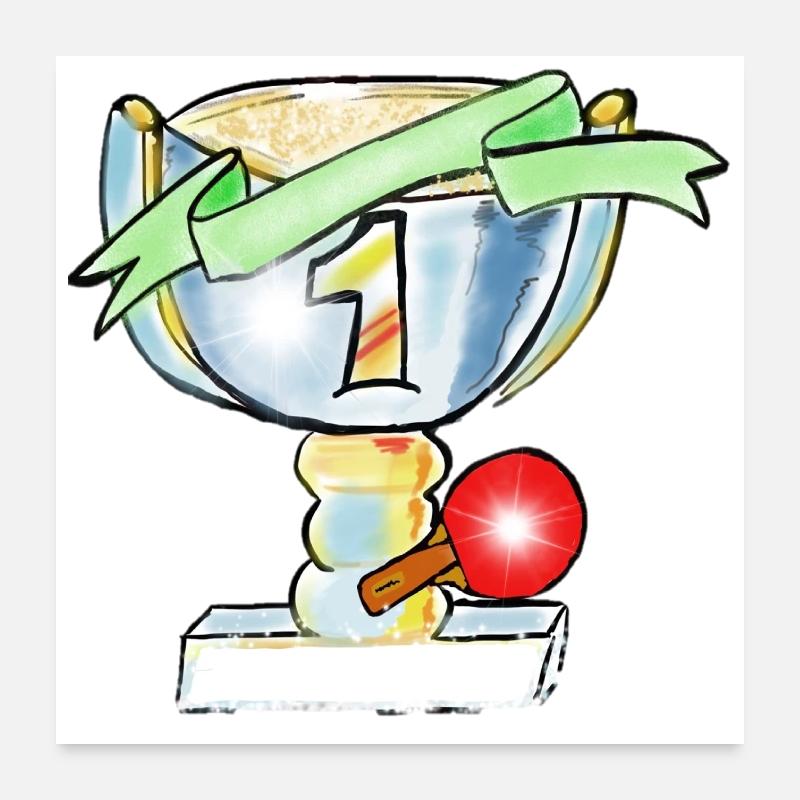 Siegerpokal mit grünem Band und Schläger Poster 60x60 cm