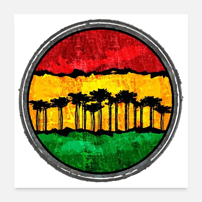 Coucher de soleil africain avec motif reggae - Poster 60 x 60 cm - blanc