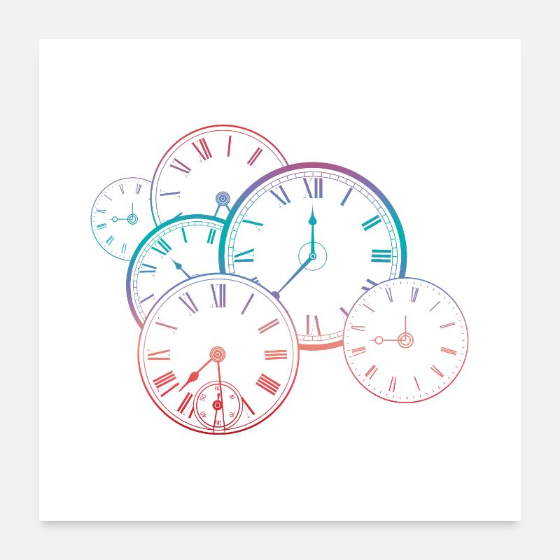 Vintage Uhr - Poster 60x60 cm - Weiß