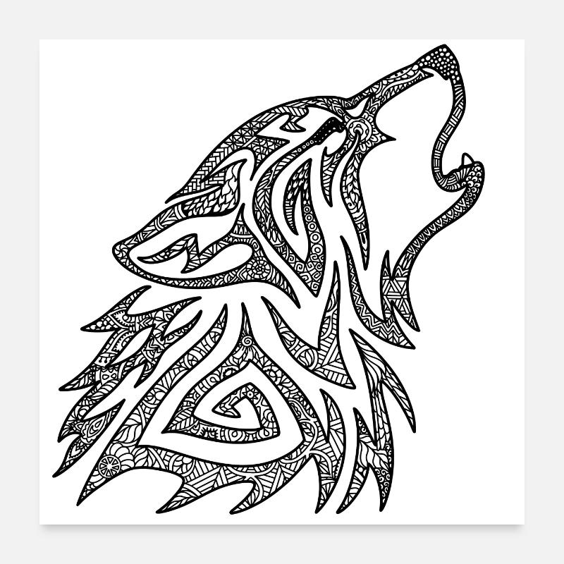 Mandala de loup hurlant Poster 60 x 60 cm