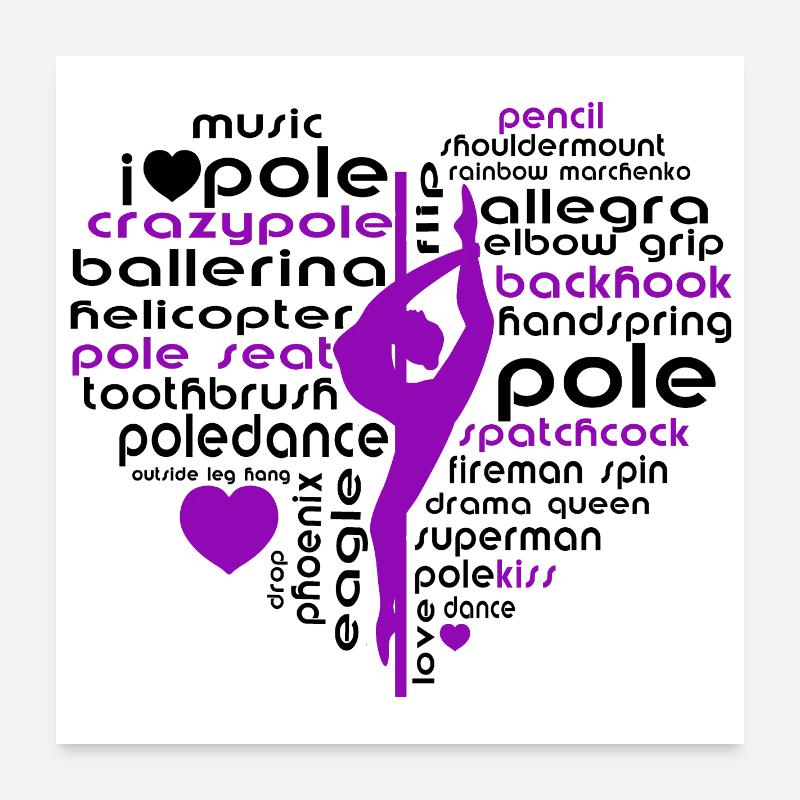 Purple Pole Dance Heart Acrobatics Art - Poster 24" x 24" (60x60 cm) - white
