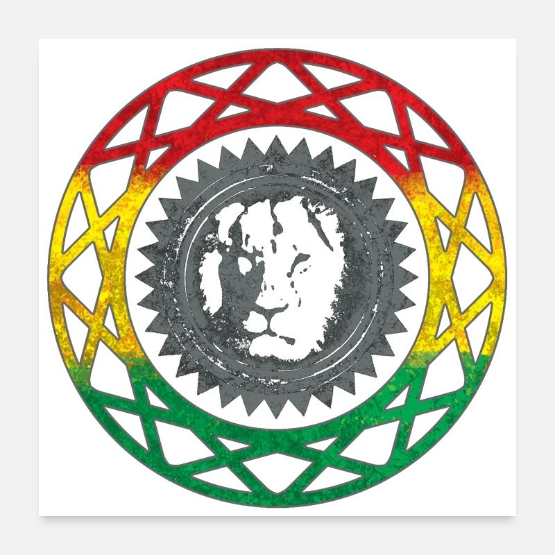 Löwengesicht im Rasta-Mandala-Stil - Poster 60x60 cm - Weiß