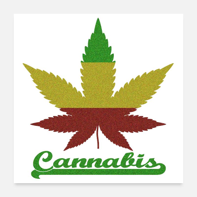 Feuille de Cannabis / Or Rouge Vert Poster 60 x 60 cm