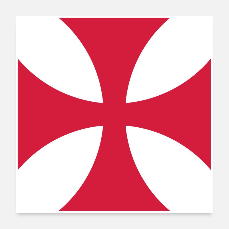 Temple cross red and fire Poster 24" x 24" (60x60 cm)