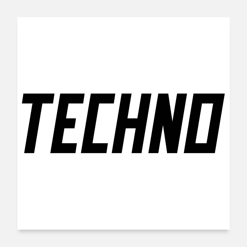 TECHNO Party Rave Techno 90s 90er - Poster 60x60 cm - Weiß