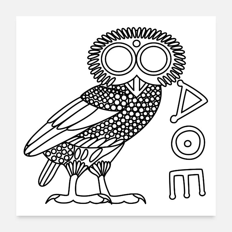 Chouette d'Athéna [Blanc + Ethnicon] Poster 60 x 60 cm