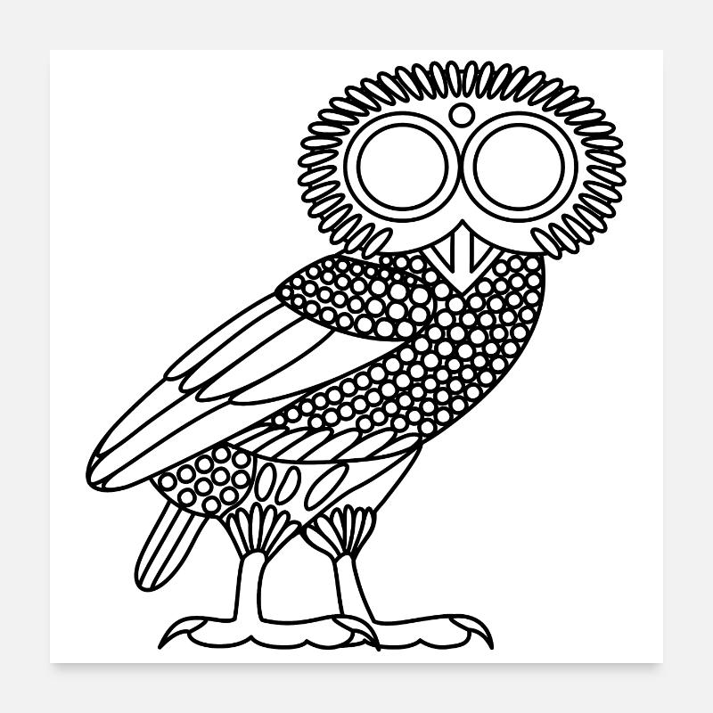 Eule der Athene [Black Outline (nur Eule)] Poster 60x60 cm