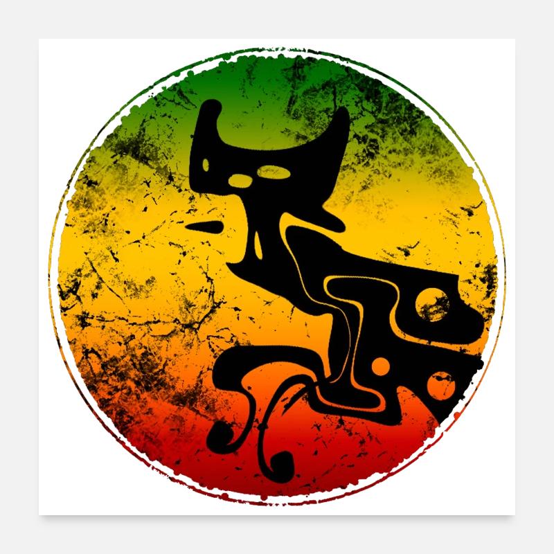Silhouette abstraite de chat sauvage aux couleurs reggae Poster 60 x 60 cm