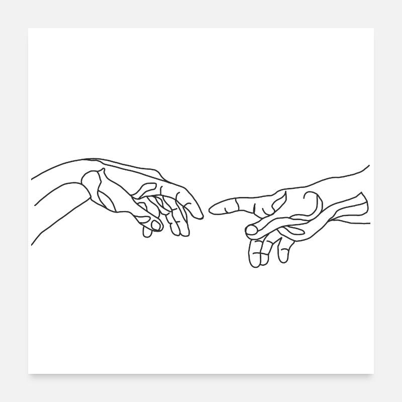 Michelangelo creating hand one line draw Poster 24" x 24" (60x60 cm)