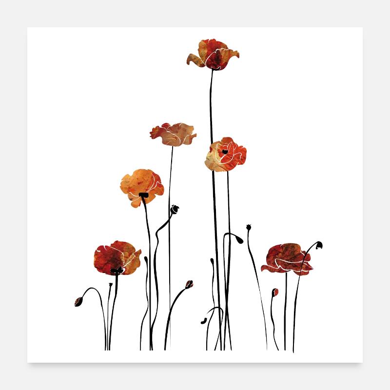 Coquelicots Silhouette Design Poster 60 x 60 cm
