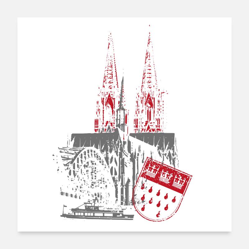 Köln Aufdruck Rot / Grau - Poster 60x60 cm - Weiß