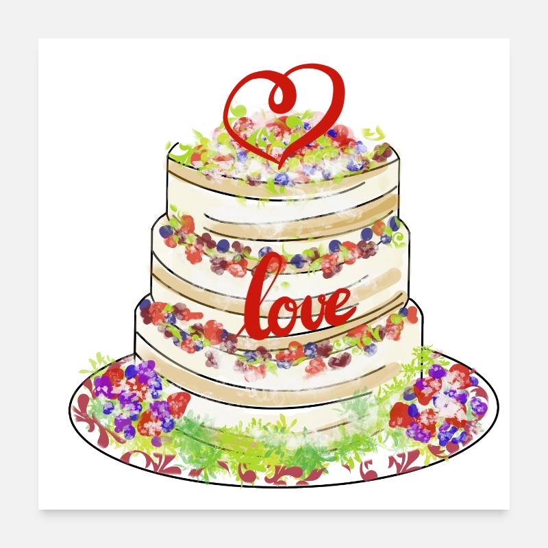 Herzlicher Kuchen mit Liebe Dekor - Poster 60x60 cm - Weiß