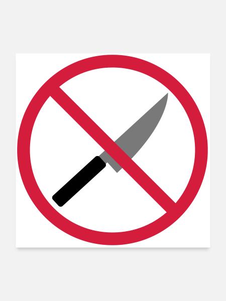 Verboten Schild Messer - Poster 60x60 cm - Weiß - Vorne