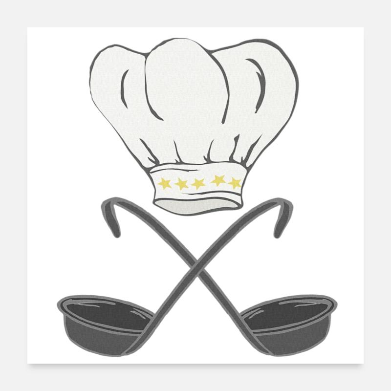 Toque de chef avec louches à soupe, cuisson Poster 60 x 60 cm