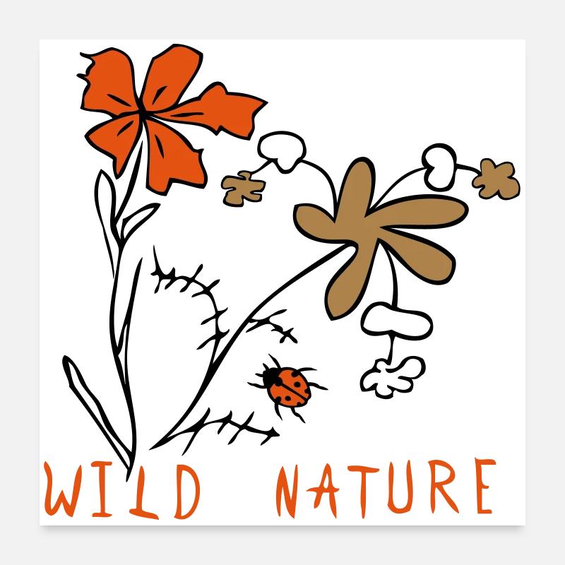 Meadows flowers with ladybugs, wild nature Poster 24" x 24" (60x60 cm)