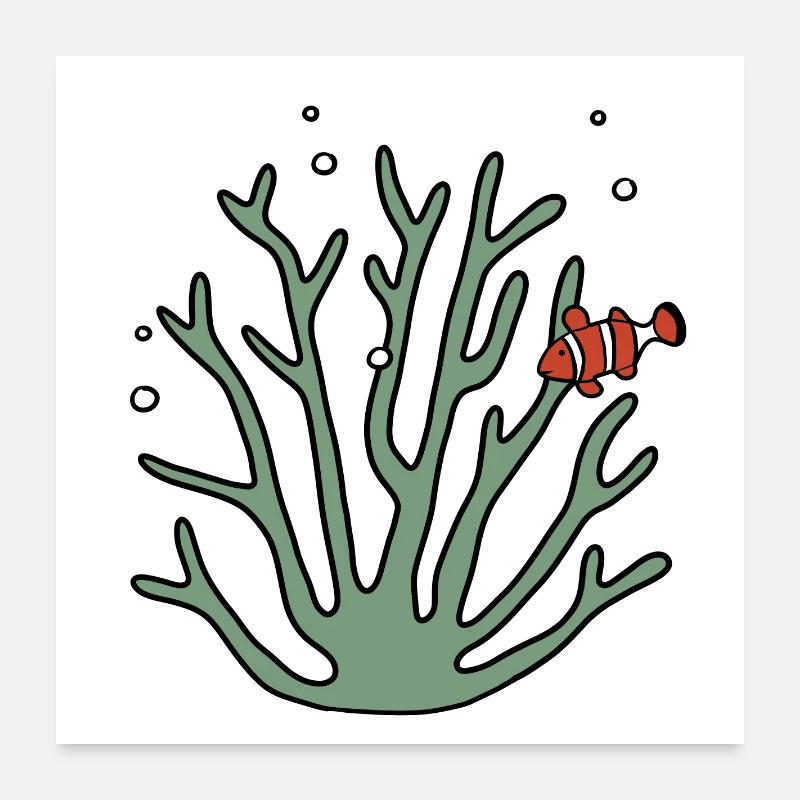 Koralle Anemonenfisch - Poster 60x60 cm - Weiß