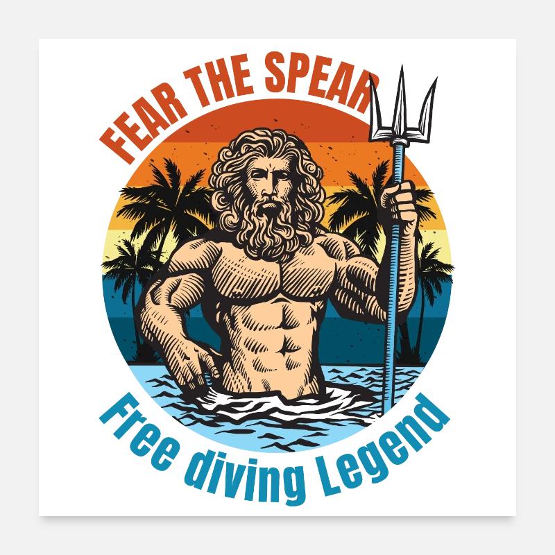 Poseidon Free Diving Legend - Fear The Spear Poster 24" x 24" (60x60 cm)