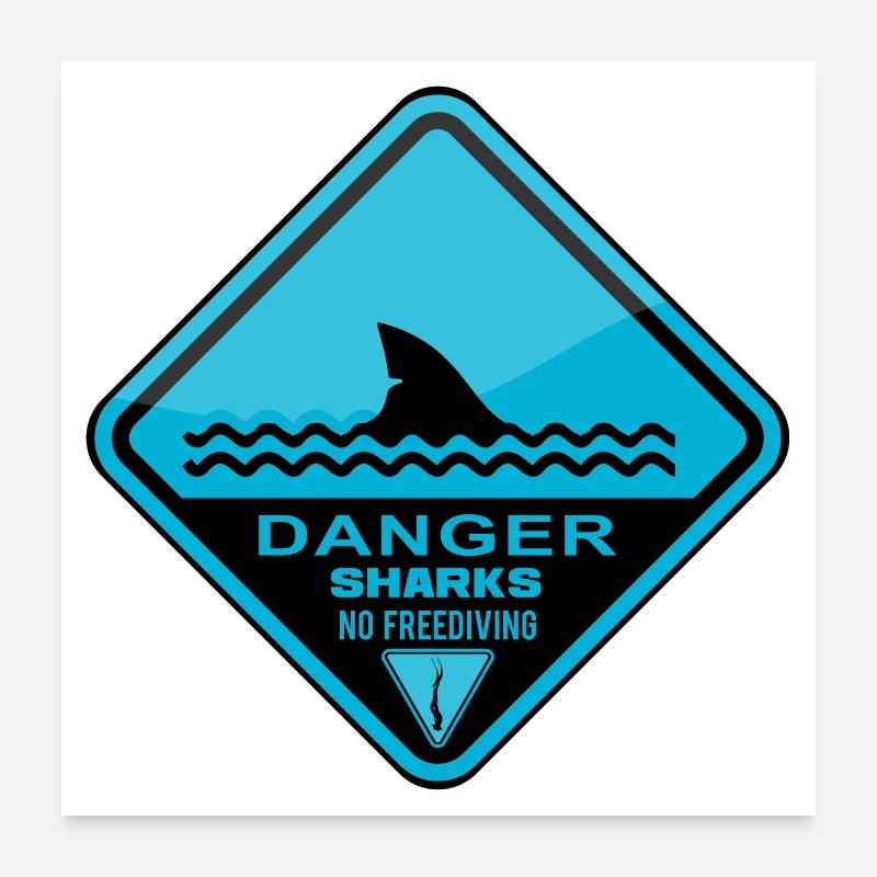 Danger Sharks Pas d’apnée Poster 60 x 60 cm