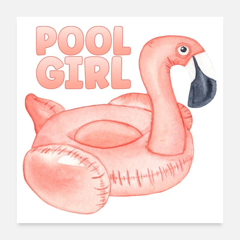 Pool Girl Flamingo Float Party Summer Vacation Poster 24" x 24" (60x60 cm)