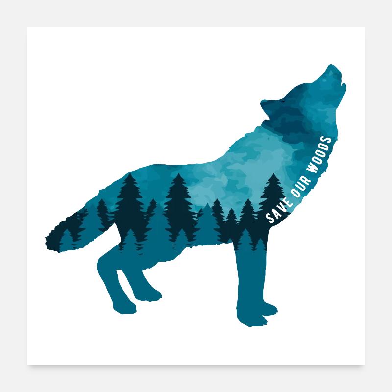Klimawandel Umweltschutz Wolf Nachhaltig - Poster 60x60 cm - Weiß