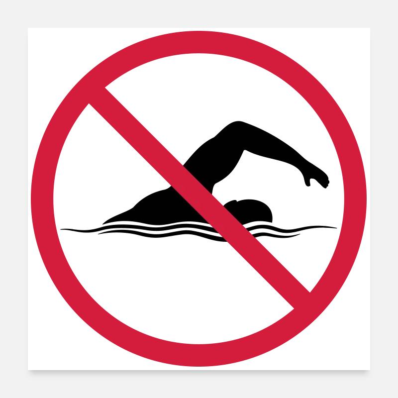 Verboten Schild Schwimmen - Poster 60x60 cm - Weiß