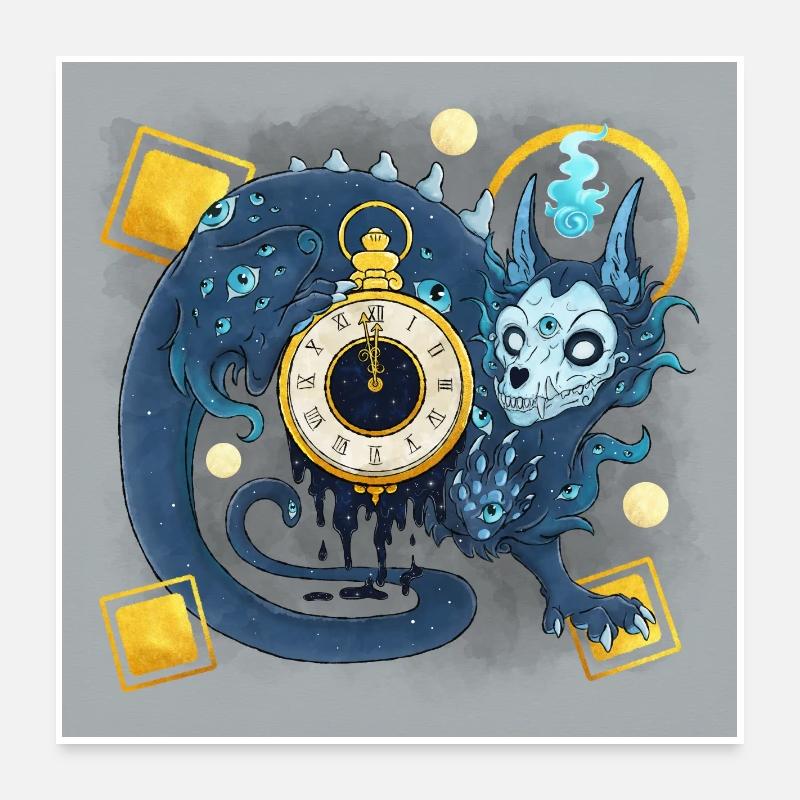 Blue Ink Spirits Posters - Démon Gardien du Temps Poster 60 x 60 cm