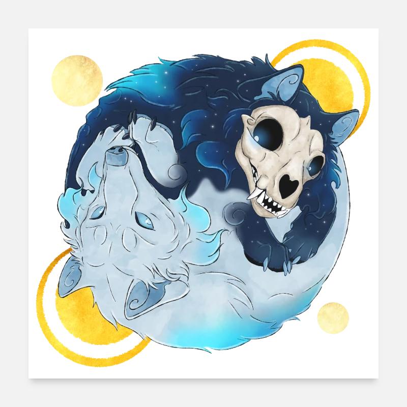 Blue Ink Spirits - Tao Wolves Shadow & Light 2 Poster 24" x 24" (60x60 cm)