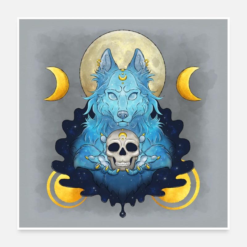 Blue Ink Spirits Posters - Louve Sorcière Lunaire Poster 60 x 60 cm
