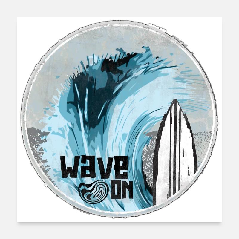 Vague de mer avec design de planche de surf - Poster 60 x 60 cm - blanc
